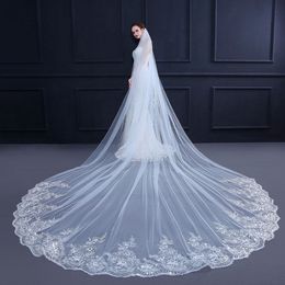 5m/4m/3m long white wedding veil ivory Cathedral bridal veil with lace edge with comb wedding accessories bride wedding veils X0726
