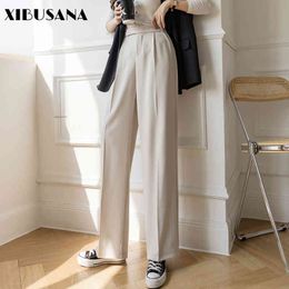 Women Elegant Wide Leg Pants Spring Summer Elastic High Waist Office Ladies Straight Suits Female Long Trousers 210423