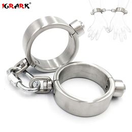 New Stainless Steel Lockable Connect Handcuffs Bondage Manacles Wrist Cuffs Restraints Shackles sexy Toys for Man Women Couples