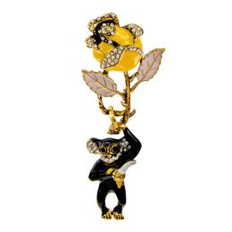 Pins, Brooches CINDY XIANG Rhinestone Flower Monkey Pin Brooch Large Animal Jewellery Banana Enamel Vintage Rose Accessories Winter Design