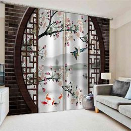 Classic Home Decor Curtain Design 3D Curtain Chinese Style Brick Plum Birds and flower curtain Shade Window Curtains For Bedroom 210913