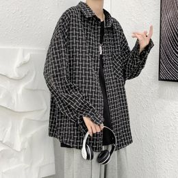 Men's Casual Shirts Autumn Cotton Plaid Shirt Fashion Society Mens Dress Korean Loose Long-sleeved Men S-2XL