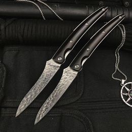 Damascus Pocket Folding Knife VG10-Damascus Steel Blade Ebony Handle EDC Ball Bearing Folder Knives