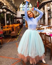Skirts 2021 Sweet Elegant Thru Long Tulle Women Elastic A-line Just 3 Layer Floor Length Skirt Maxi