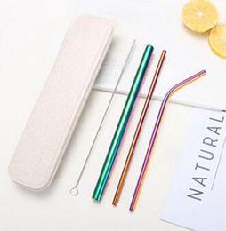 Reusable Stainless Steel Straw Set Straight Bent Straws Cleaning Brush 5PCS Metal Smoothies Drinking StrawsSet WLL732