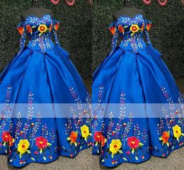 2022 Satin Rose Flowers Embroidered Quinceanera Dresses With Long Sleeves Off The Shoulder Lace-up Mexican Sweet 16 Dress Charro