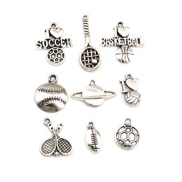 135Pcs Antique Silver Mix Love Football Baseball Sports Charms Pendants For Jewellery Making Accessories DIY Handmade Crafts