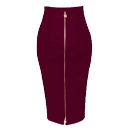 Plus Size XL XXL Summer Fashion Sexy Zipper Bandage Skirt Designer A Line Bodycon Pencil Faldas 58cm 210323