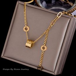 -2021 Frauen Luxus Designer Schmuck Römische Ziffer Keramik Anhänger Halsketten Splittergold Farbe Edelstahl Herren Halskette Kette Kette Kette