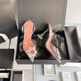 Sexy lady Fashion sandal Pumps transparent Rhinestone crystal slingback strappy shoes high heels thin heeled
