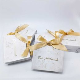 Eid Mubarak Candy Box Set Marble Paper Gift Bag Party Favour Gift Box, Muslim Islamic Party Supplies 211108