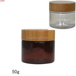 50ml/g 10pcs30pcs/lot Clear PET Plastic Skin Care Cream Jar with Bamboo Lid, Natural Cosmetic Mask/Ointment Storage Casehigh qty