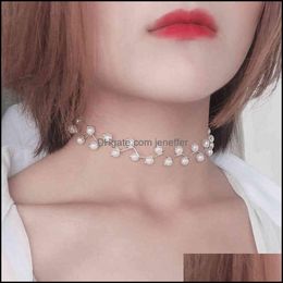 Chokers Necklaces & Pendants Jewelry Net Red Collar Female Neckband Neck Chain Niche Clavicle Short Choker Simple Pearl Necklace Tide Y0309