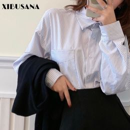 Women Striped Loose Shirt Long Sleeve Spring Summer Fashion Chiffon Shirts Female Streetwear Blouse Casual Tops Oversize 210423