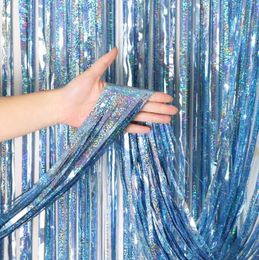 Metallic Foil Tinsel Fringe Curtain Birthday Wedding Bachelorette Party Decoration Adult Anniversary Photography Backdrop 1X2M