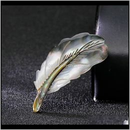 Pins, Drop Delivery 2021 Natural Abalone Shell Fashion Feather Shape Brooch Pins European Design Women Party Jewellery Brooches Pin Tw0Xo