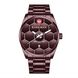 KADEMAN Marke High Definition Luminous Herrenuhr Quarz Kalender Uhren Freizeit Einfache Fußball Textur Edelstahl Band Armbanduhren