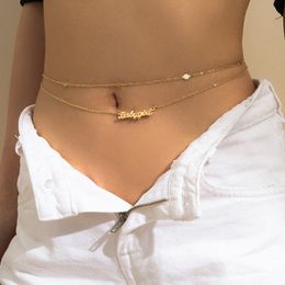 S2171 Fashion Jewelry Double Layer Belly Chain Letters Thin Waist Chains Belt