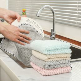 Household 5Pcs/Lot Coral fleece Kitchen Towel Anti-Grease Wiping Rags Super Absorbent Non-stick Oil Cleaning Cloth Soft Washing Dish Car Towels Lint Free HY0163