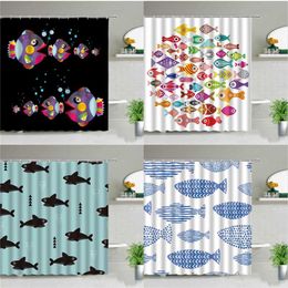 Colourful Cartoons Fish Shark Shower Curtains Ocean Life Children's Bathroom Home Decor Cloth Curtain Set Waterproof Bath Screens 211116