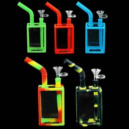 shisha hookah glass bong dab water smoking pipe silicone hose joint Drink box hookahs height 7"