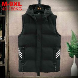 Hooded Vest Men Winter Thick Mens Jacket Sleeveless Male Cotton-padded Jackets Coats Warm Waistcoats Hoodie Vests Large Size 9xl 210925