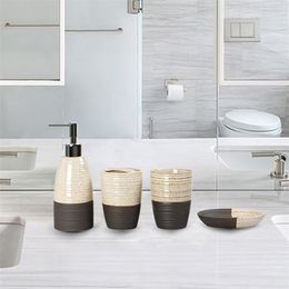 4pcs Ceramic Bathroom Set Home Washing Products Soap Dispenser/toothbrush Holder/tumbler/soap Dish Accessories 210423