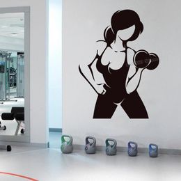 Wall Stickers Workout Girl Sticker Woman Motivation Crossfit Gym Decal Power Fitness Decor Mural B581