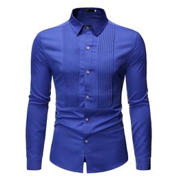 Royal Blue Wedding Tuxedo Shirt Men Brand Fashion Slim Fit Long Sleeve Mens Dress Shirts Business Casual Chemise Homme 210721