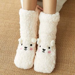 2021 Cute cartoon Sock Slippers Women Non-slip Warm Winter Plush Home Slippers Grils shoes Mid-calf Hosiery For House Y0804