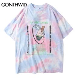 GONTHWID Angel Rose Print Tie Dye Tee Shirts Streetwear Summer Men Fashion Hip Hop Casual Tshirts Harajuku Short Sleeve Tops 210409