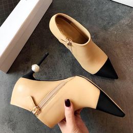 Tasarım-kadın botları ayakkabı stiletto yüksek topuklu moda orijinal deri elbise ayakkabı doğum günü partileri için tasarımcı sivri ayak parmakları sra zapatos ile inci topuk 9856