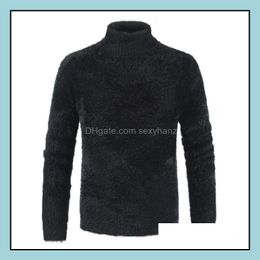 Mens Sweaters Clothing Apparel Sweater Autumn And Winter Thick Mohair Long-Sleeved High Collar Knit Plover Fashion Slim Warm Male Drop Deliv