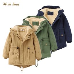 Baby Girl Boy Hooded Jacket Thick Fur Inside Toddler Teen Windbreaker Coat Winter Warm Outwear Clothes 2-16Y 211203