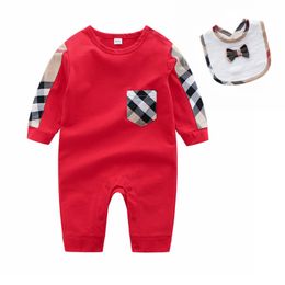 Fashion Baby clothes cotton Autumn Rompers Plaid newborn baby Boy girl Romper Bibs Set 0-24 months