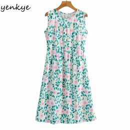 Multicolor Floral Print Tank Summer Dress Women O Neck Sleeveless A-line Midi Casual Clothes Sundress Vestido 210430