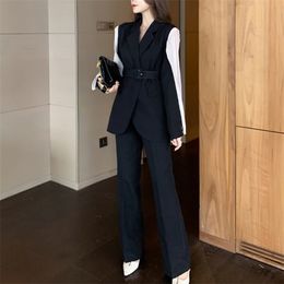 Korean OL Work Wear Pants Suits Patchwork Blazer Jacket Coat & High Waist Trousers Vintage Female Two Piece Set Women 210514