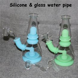 Silicone Bongs hookah glass water pipes dab rig 14 mm joint all Clear 4mm thickness 14mm male quartz nails bowl ash catcher