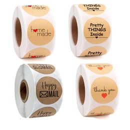 Other Festive & Party Supplies 500PCS2.5CM Kraft Paper Roll Sticker Thank You Happy Mail Baking Handmade Love Envelope Decoration