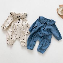Spring New Baby Rompers Corduroy Infant Boys Clothes Heart Print Toddler Girls Jumpsuit Baby Boys Playsuit 210413