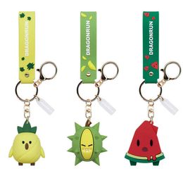 Ins Style Cartoon Fruit Silicone Keychain Lovely Durian Pineapple Watermelon Lovers Backpack Pendant Car Key Chain Key Ring G1019