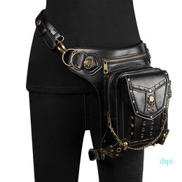 Waist Bags Fashion Punk Women's For Female Skulls Rivets Leather Shoulder Bag Men's Vintage Steampunk Crossbody High Quality