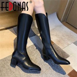 Concise Tight High Boots Female Fall Winter Shoes Woman Heels Genuine Leather Working Zipper Knee Women 210528