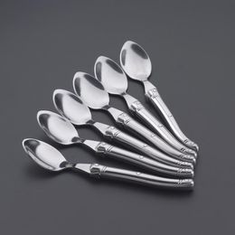 6'' 15cm Stainless Steel Laguiole Style Teaspoon Hollow Handle Mini Coffee Spoon Small Dessert Tea Spoons Silver Dinnerware Set