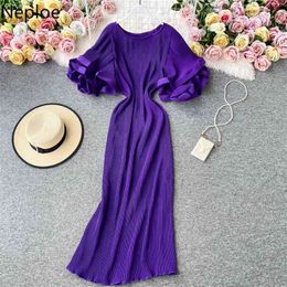 Neploe Korean Pleated Women Dress Flare Short Sleeve O-neck Causal Dresses Summer Fashion A-line Vestidos De Fiesta 4C893 210331