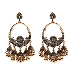 Boho Ethnic Big Carved Turkish Dangle Earring Handmade Classic Gold Vintage Bell Tassel Earrings For Women Gypsy Jewellery