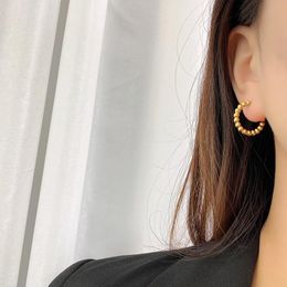 Hoop & Huggie Fashion Gold Circle Metal Beads Earrings Stainless Steel Geometric C Shape Ear Rings Women Jewellery Gifts