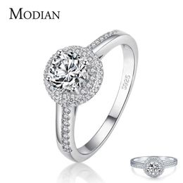 Classic Wedding Ring 100% 925 Sterling Silver Clear Cubic Zirconia Rings For Women Engagement Statement Fine Jewellery 210707