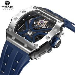 Wristwatches TSAR BOMBA Mens Automatic Watches Top Mechanical WristWatch Tonneau Design Stainless Steel Waterproof Stylish Gift217j