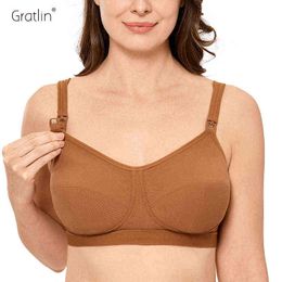 GRATLIN Women's Breathable Supportive Plus Size Cotton Maternity Nursing Bra 211217